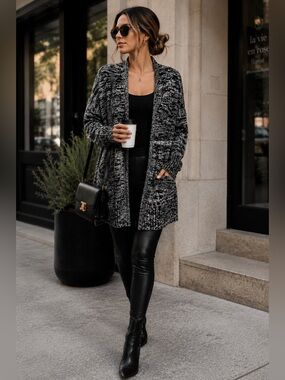 Aritzia Talula Black & Gray Marled Open-Front Cardigan